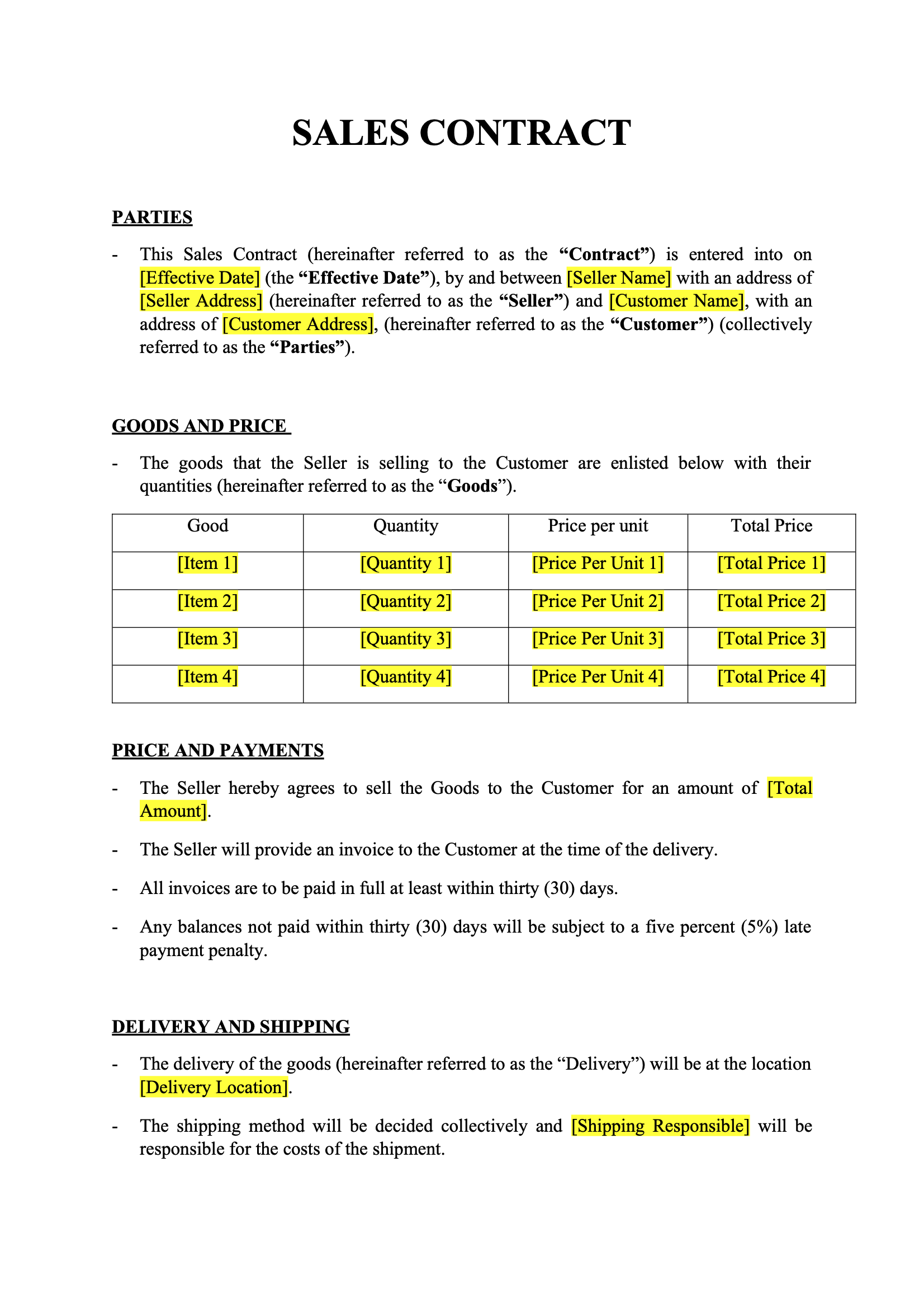 Sales Contract Template